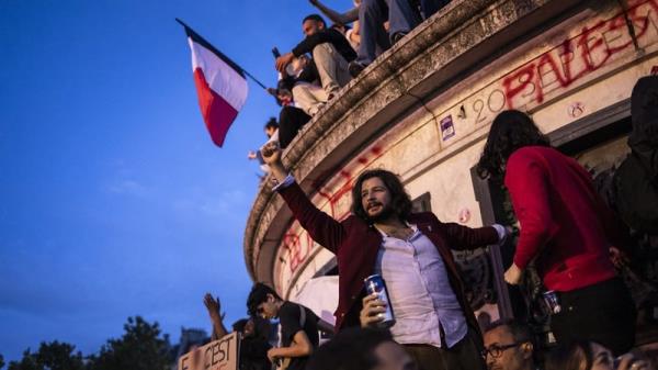 Republique square in central Paris was filled with crowds and a party atmosphere