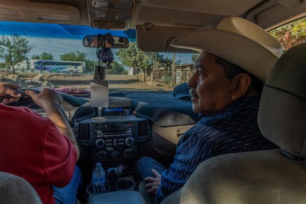 Driving out of Vícam, one of eight Yaqui villages in the Yaqui Valley, which is wher<em></em>e Mario Luna Romero lives. 